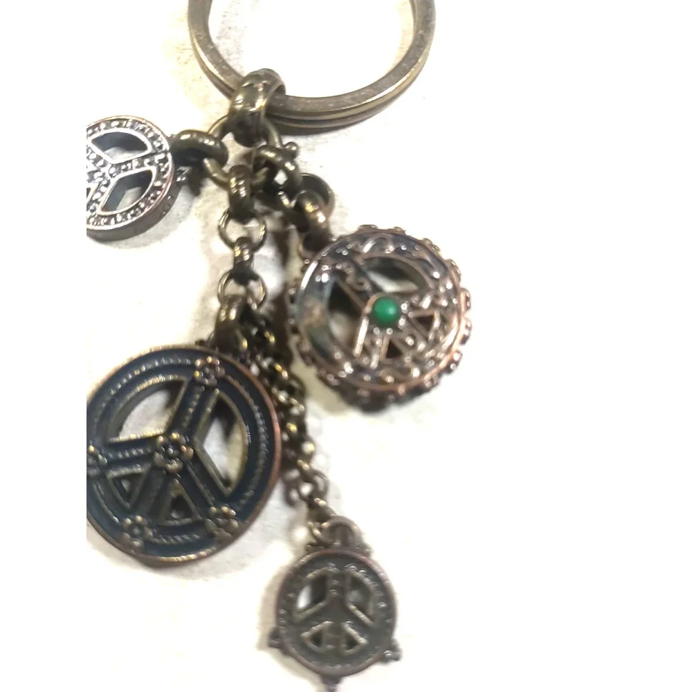 Made With Peace And Love Keychain Brass Tone Peace Sign Charms Purse Clip